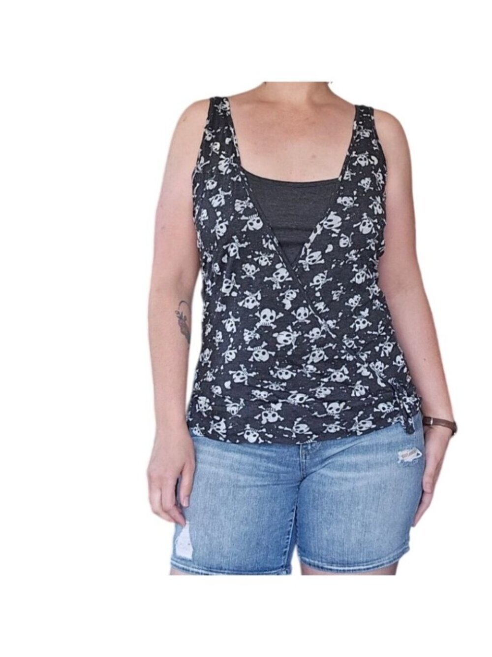 Vintage y2k Self Esteem Black Skull Crossover V Tank Top Junior's XL Tween Emo